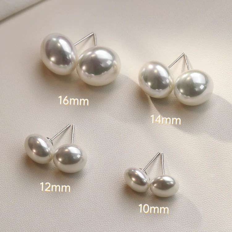 CIOEM KOUIM 足银耳饰 施家馒头珍珠女耳钉高级扁圆法式复古百搭