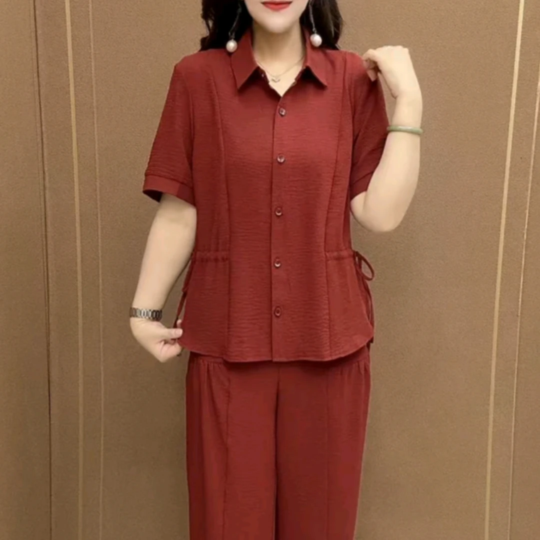 2025新款宽松显瘦女装套装夏款短袖两件套韩版百搭减龄中年妈妈装