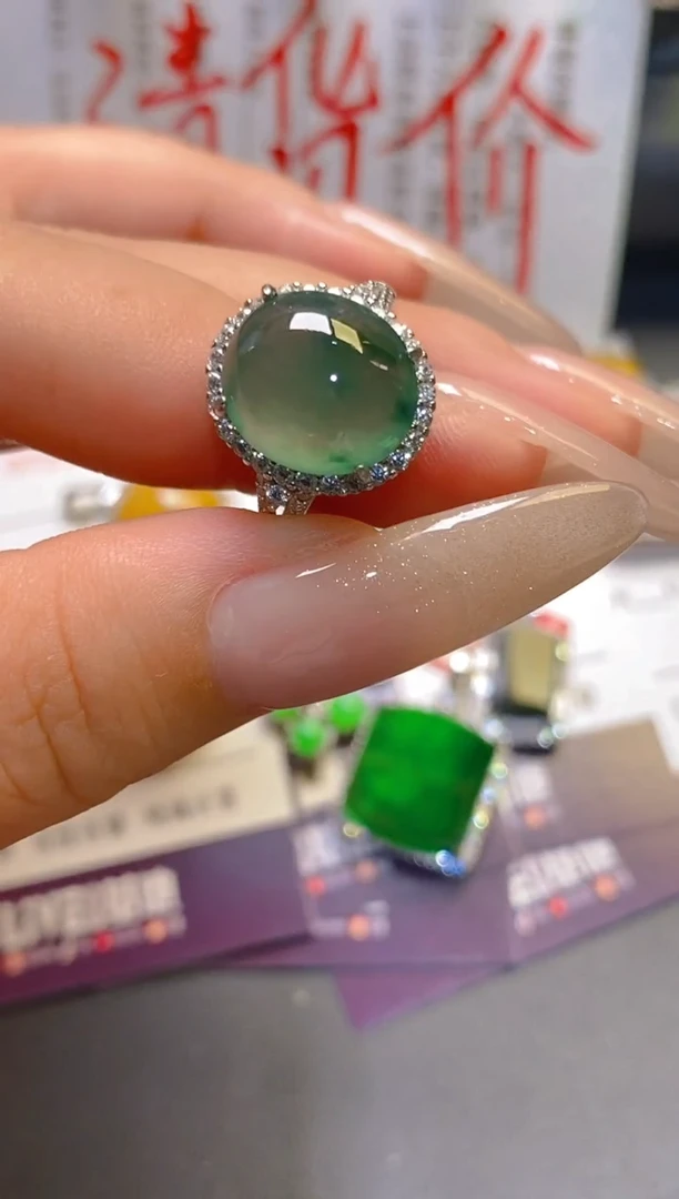 翡翠银S925镶嵌耳饰天然