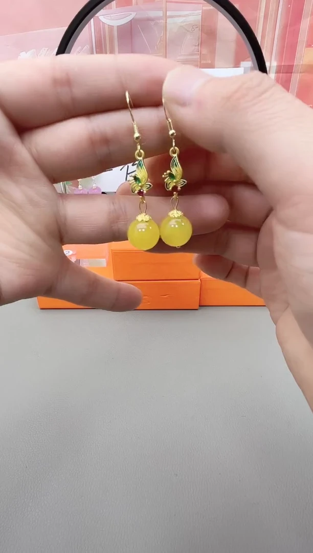 银S925镶嵌耳坠玛瑙/玉髓j551