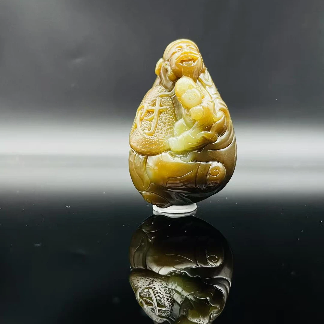 和田玉且末糖白送财童子手把2136