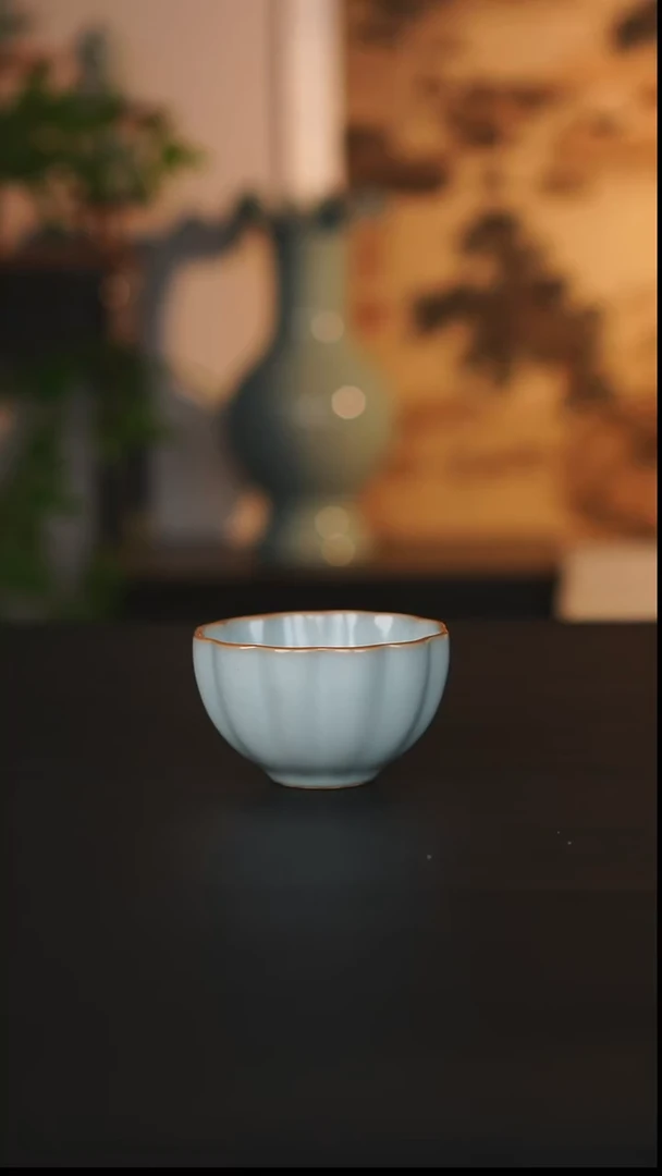 杯子瓷天熙汝瓷天青釉橘瓣杯一级