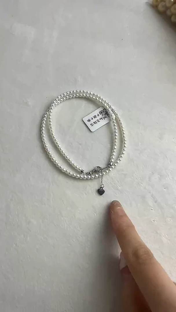 项链银S925镶嵌淡水珍珠27号3-4mm淡水ak极光小米珍珠项链