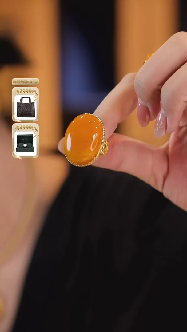 银S925镀金镶嵌蜜蜡戒指J1991