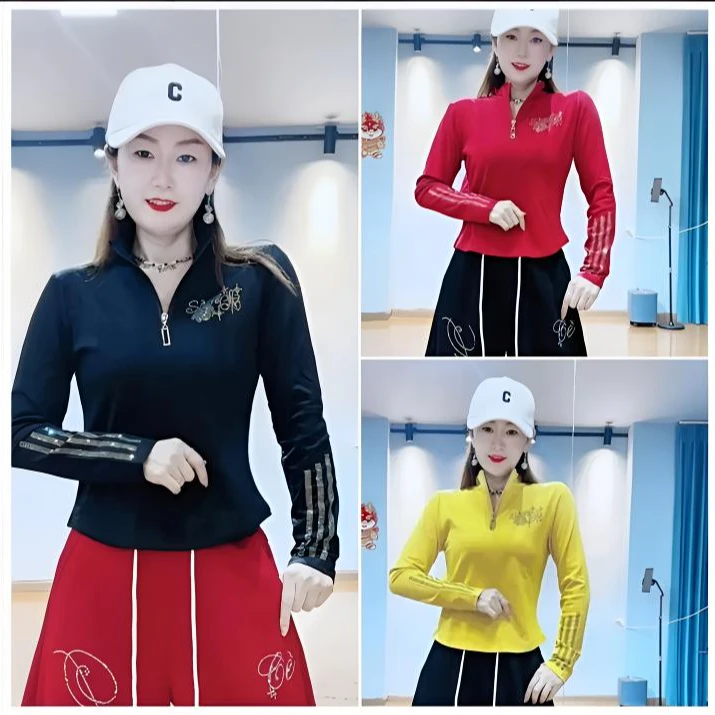 秋冬【1123#磨毛拉绒烫钻长袖休闲打底衫ol】柔软亲肤高弹力半拉链