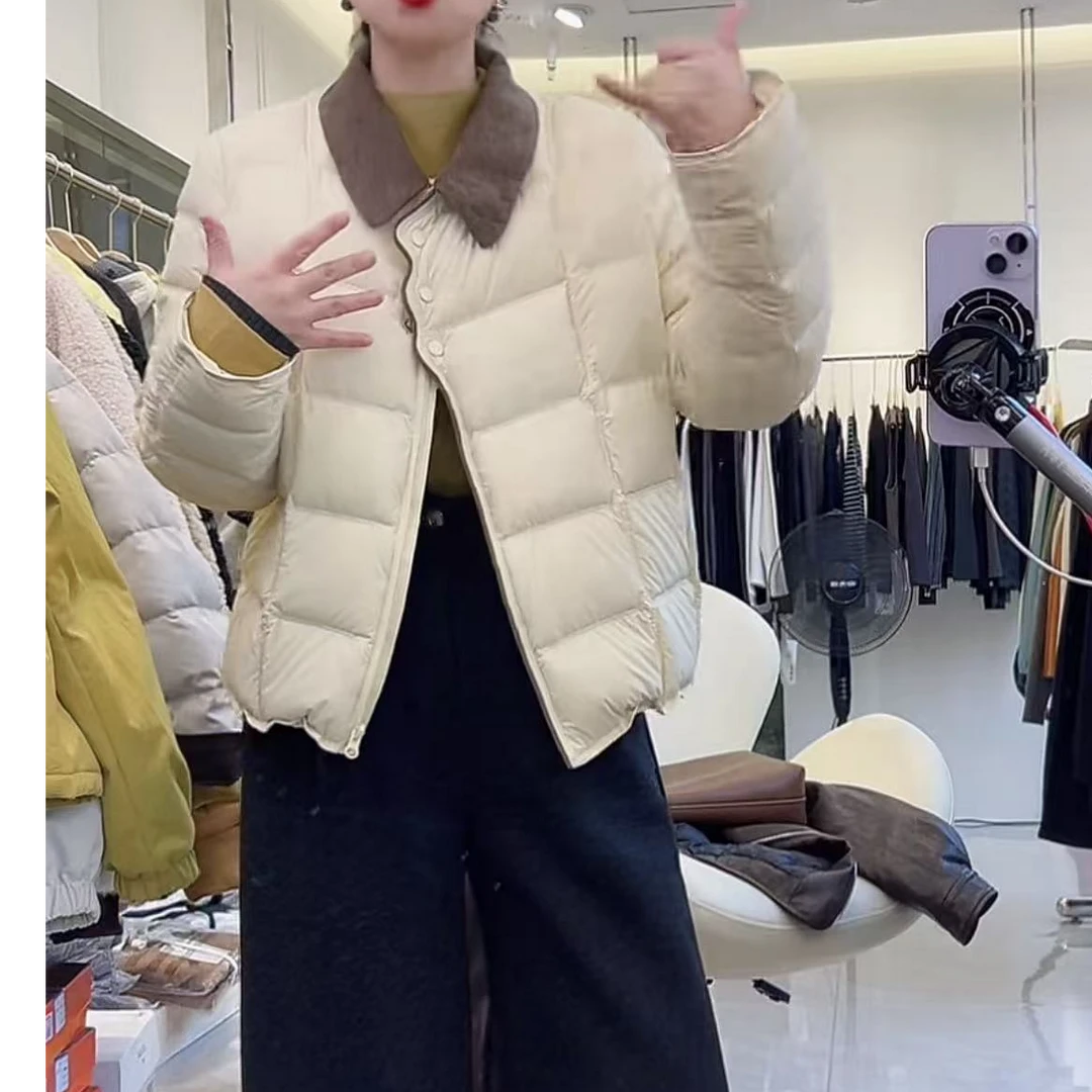 3001冬季翻领拼接撞色羽绒服（衣长60CM左右）