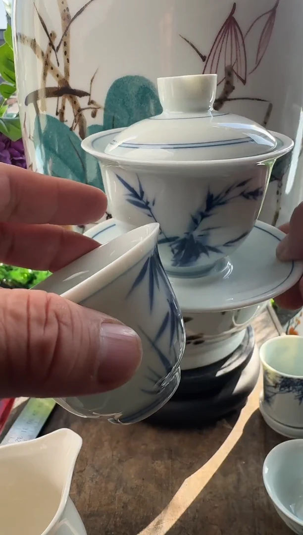 其他瓷景德镇手工手绘主人杯一套盖碗4个杯子