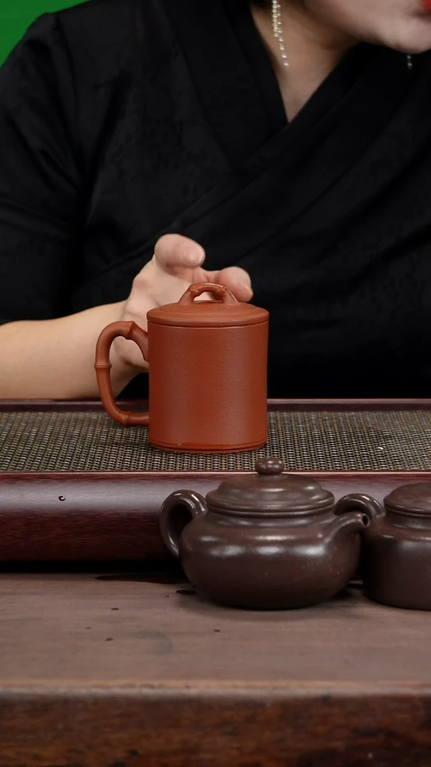 【闪购商品】紫砂茶壶0添加龙山朱砂竹节盖杯