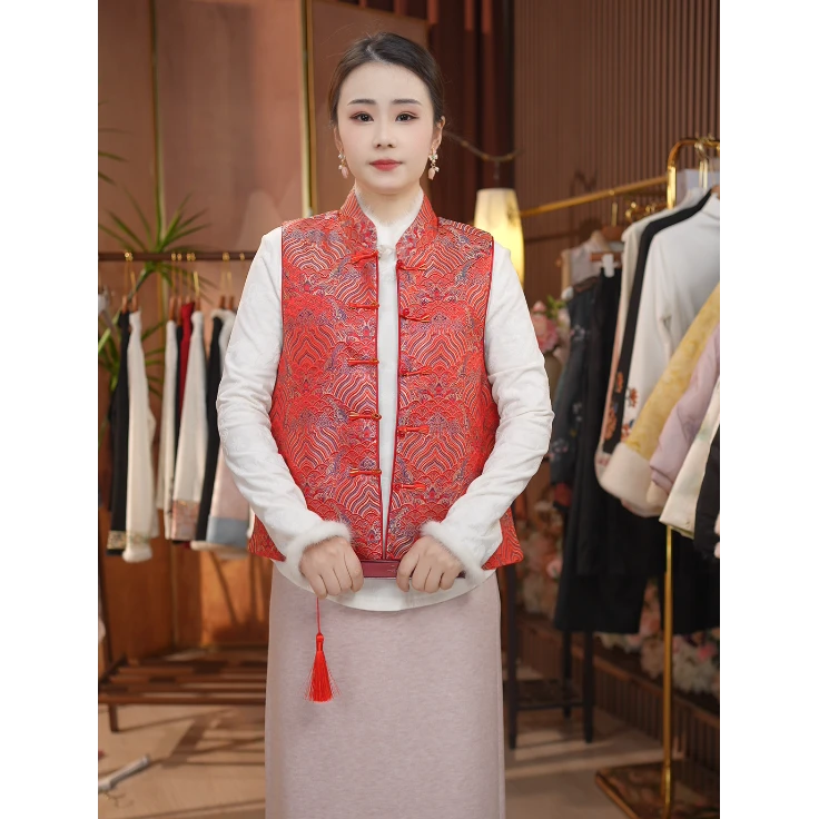 《 红宵-双面穿》新中式提花复古国风休闲百搭高定马甲