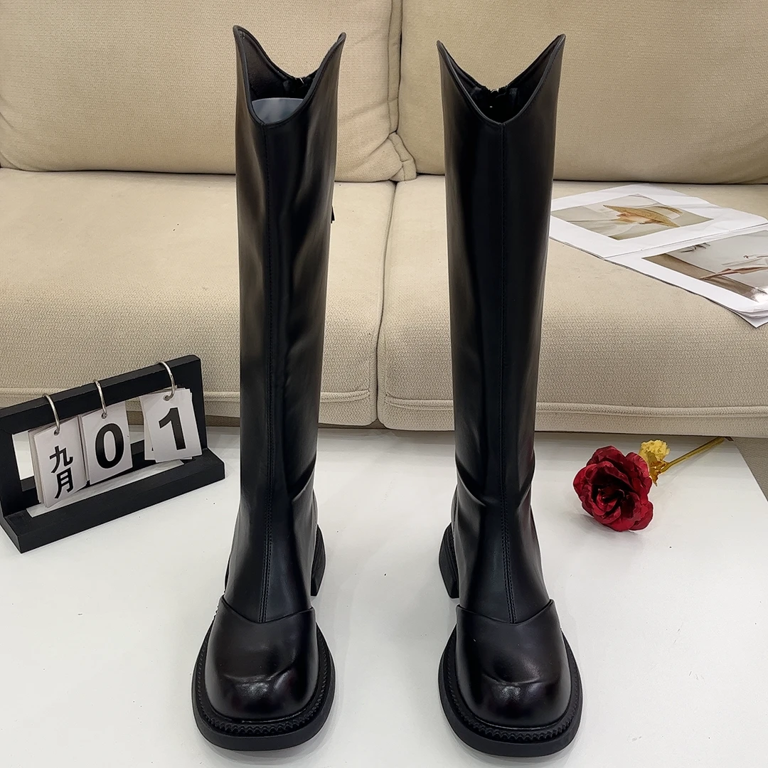大码骑士靴女2025秋季新款爆款长筒靴平底高筒胖mm粗腿显瘦长靴子