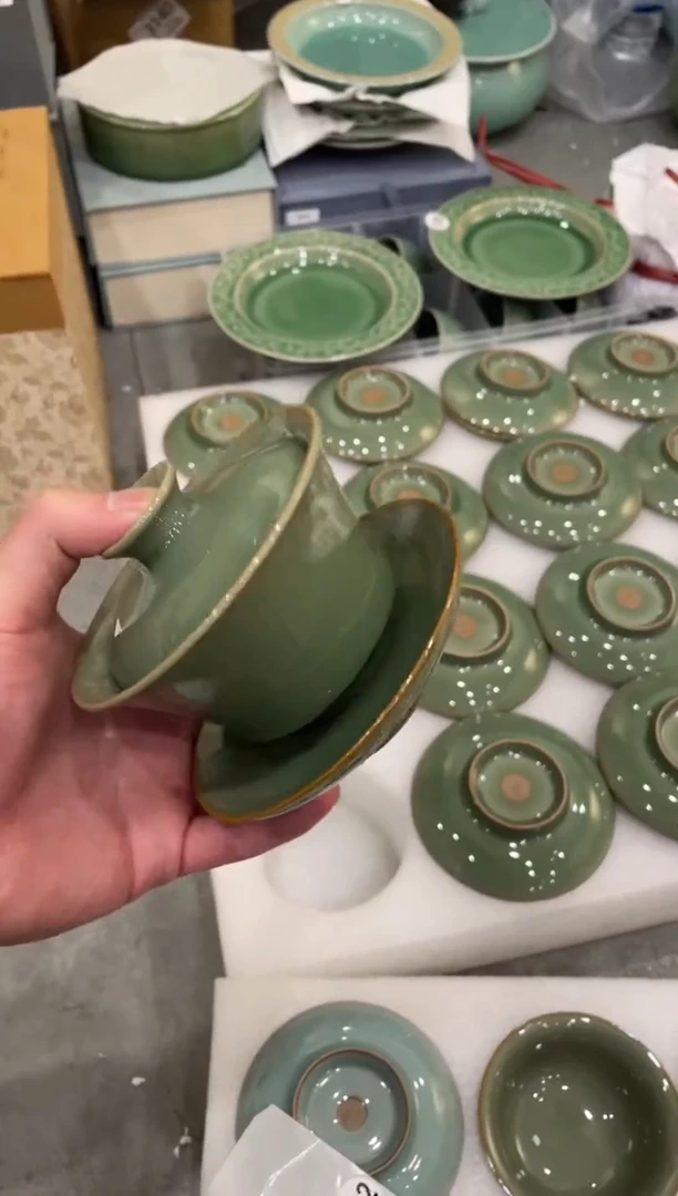 129窑承青瓷梅子青三才