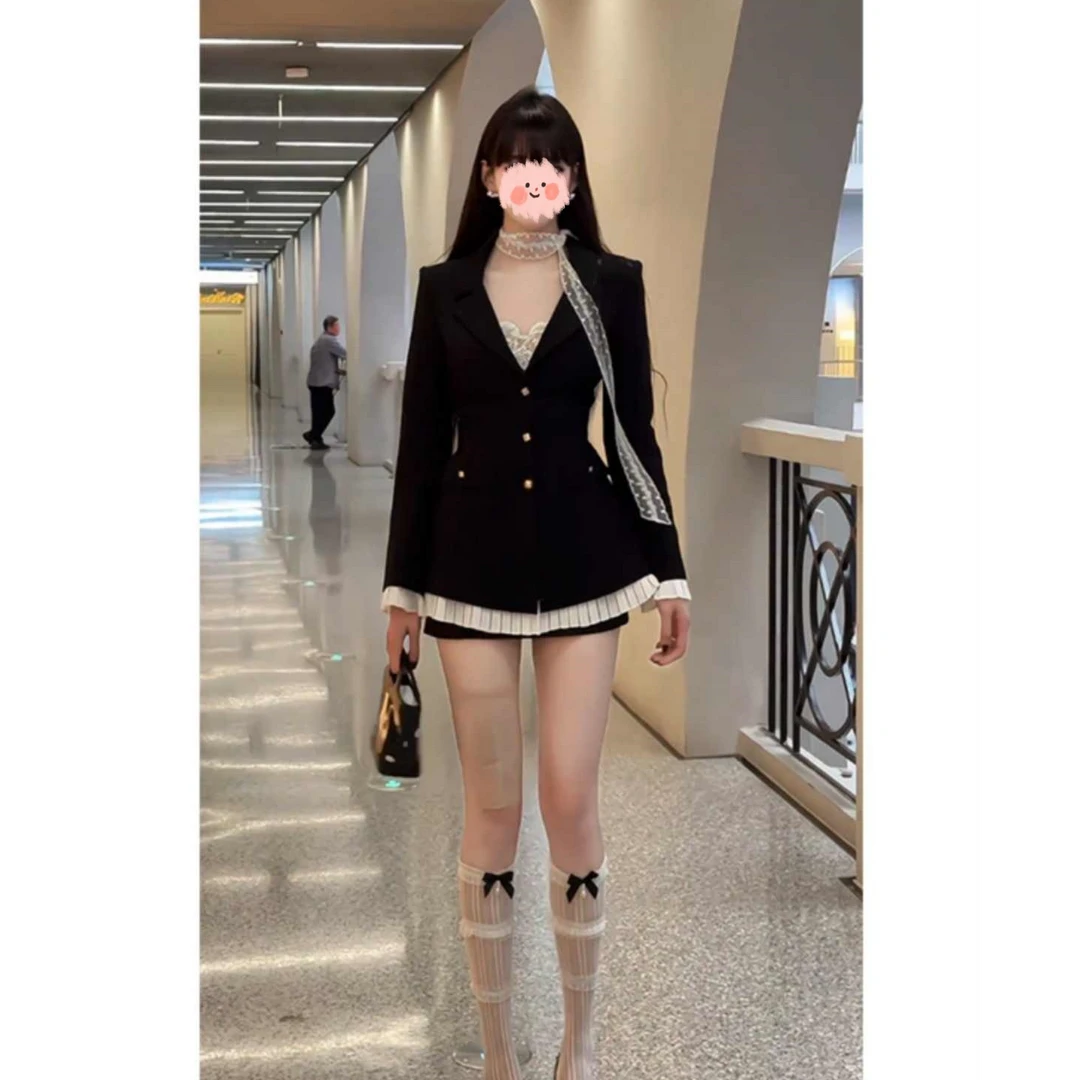 千金感气质黑色时尚西装连衣裙春季新款韩系轻奢洋气显瘦西服短裙