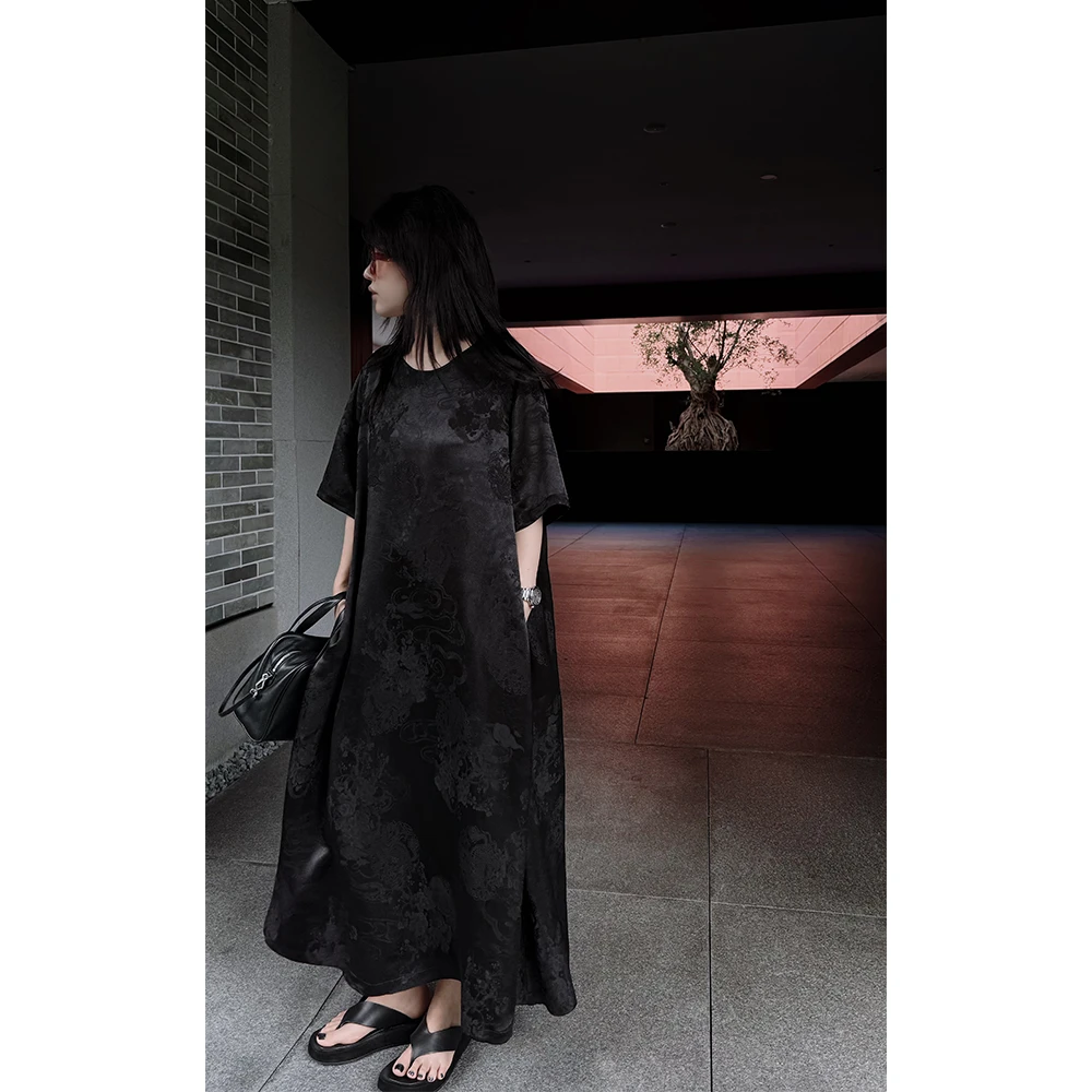 LA CALLA黑色提花T恤裙OY-MY5835