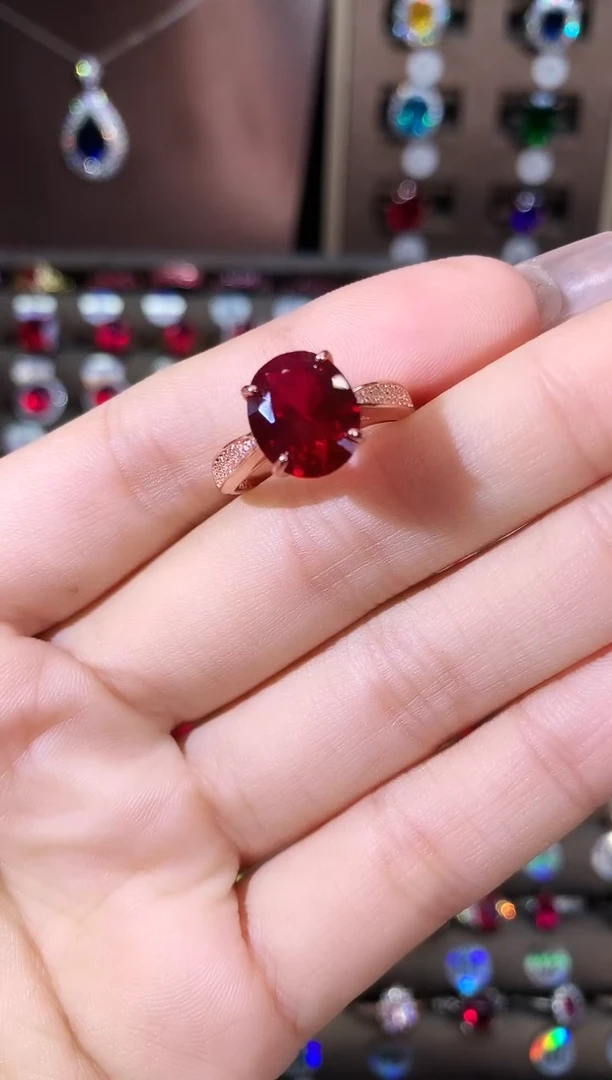 无925银酒红色戒指911