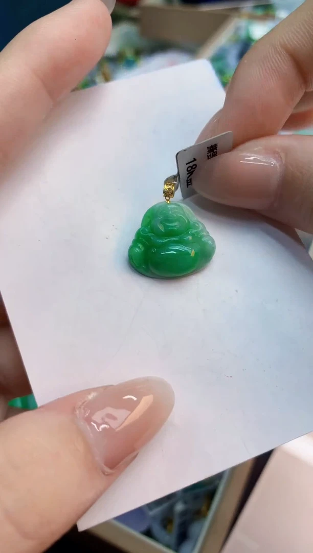 翡翠18K金镶嵌吊坠(不含链)1