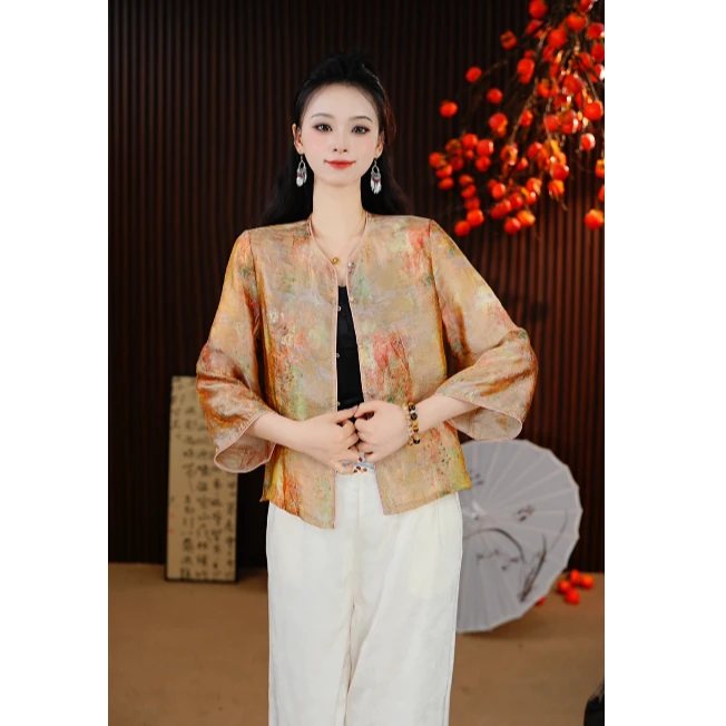 [幽兰逸彩]湾湾新中式国风显瘦气质碎花外套女