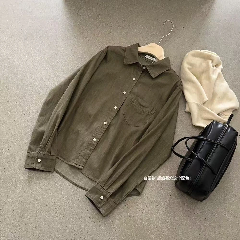 新 翻领长袖休闲韩系牛仔衬衫