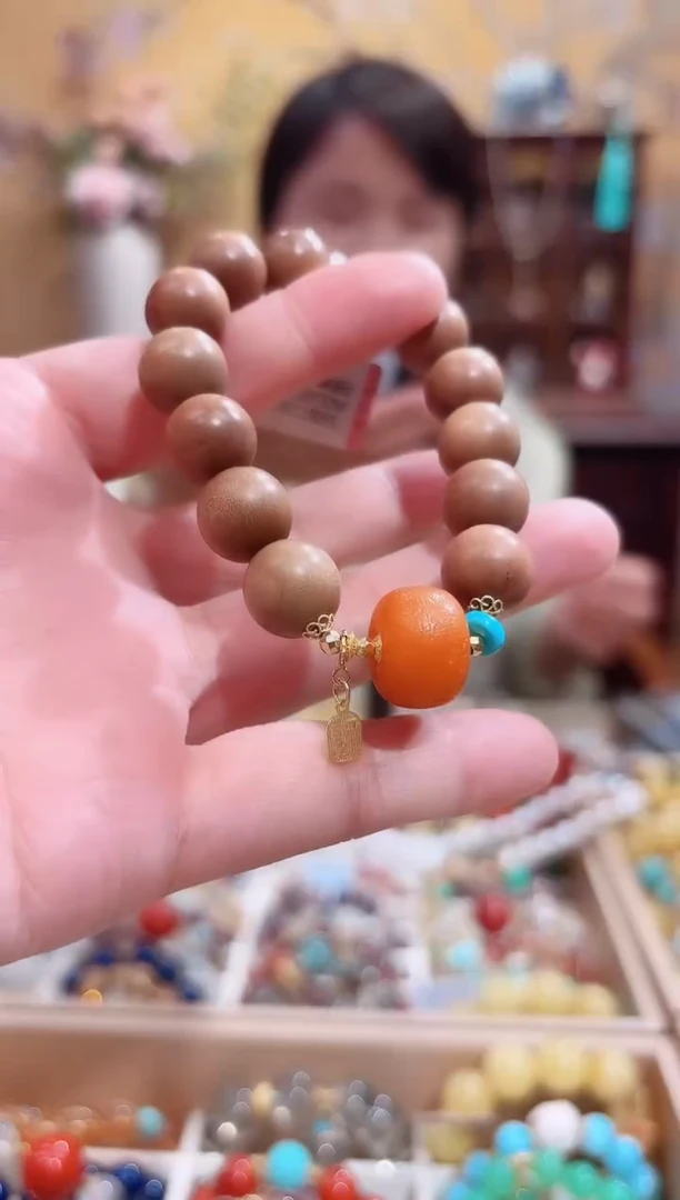 手链蜜蜡18K金镶嵌天然老蜡桶珠