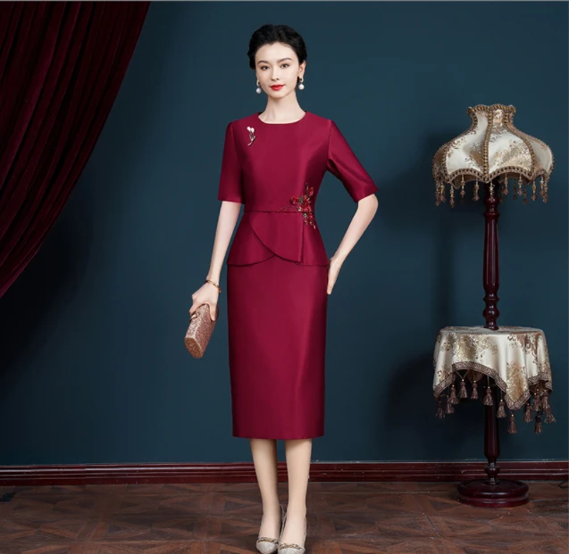 55523喜婆婆婚宴装春季妈妈婚宴礼服高端连衣裙大码高贵礼服