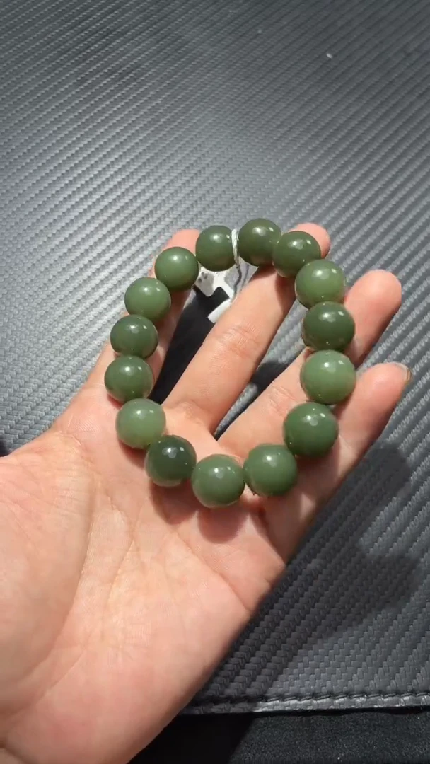 未镶嵌手链和田玉若羌夹层料卡14手串微色差