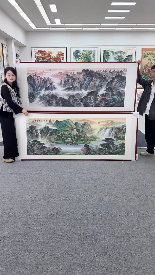 国画手绘  219*88  紫气东来