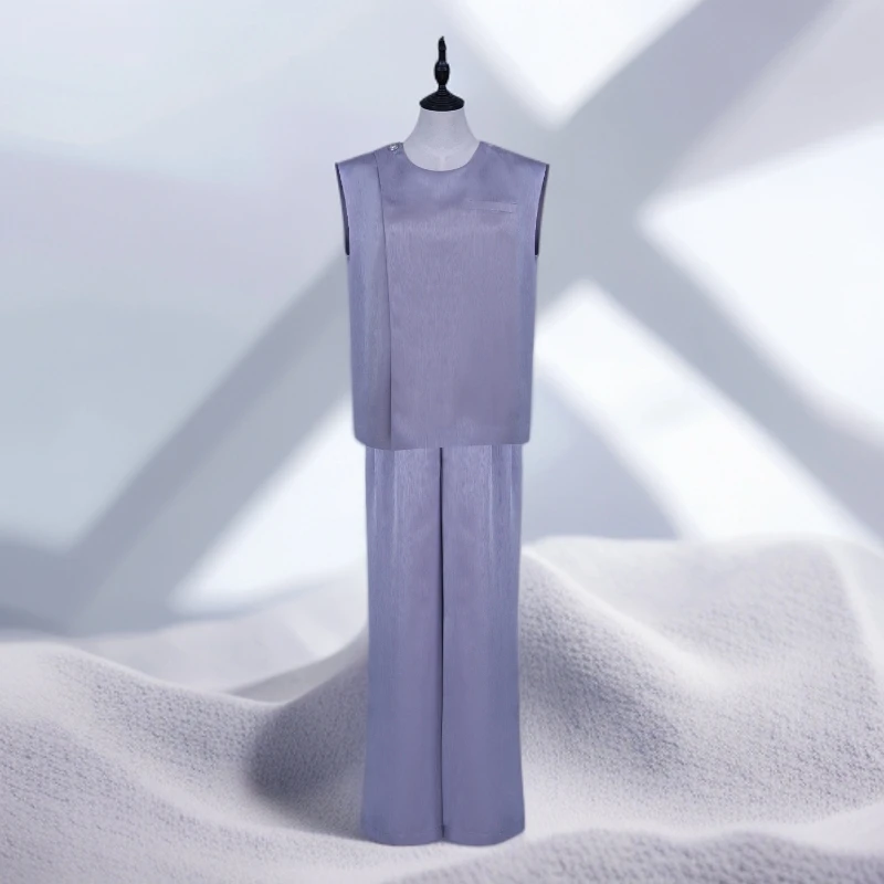 ZT夏季轻薄透气凉爽职场必备灰蓝色套装气质显瘦通勤干练轻奢高级