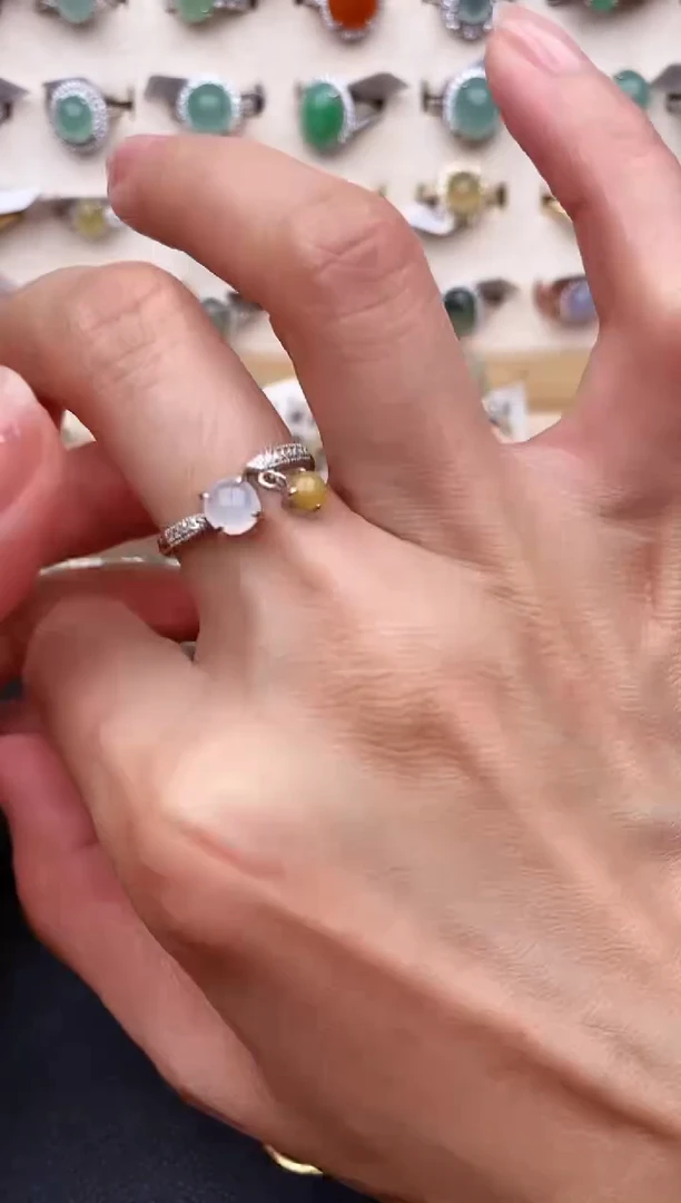 【闪购商品】翡翠戒指银S925镶嵌天然缅甸A货翡翠111    8-9