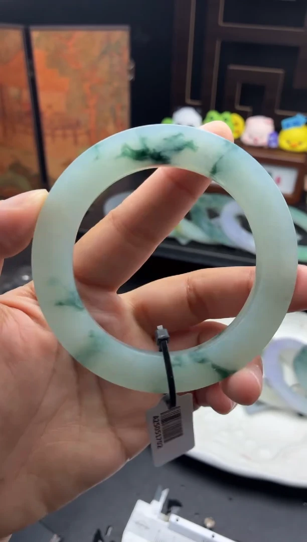 未镶嵌手镯定制翡翠冰冰胶胶特色冰飘花美美镯53-62-14