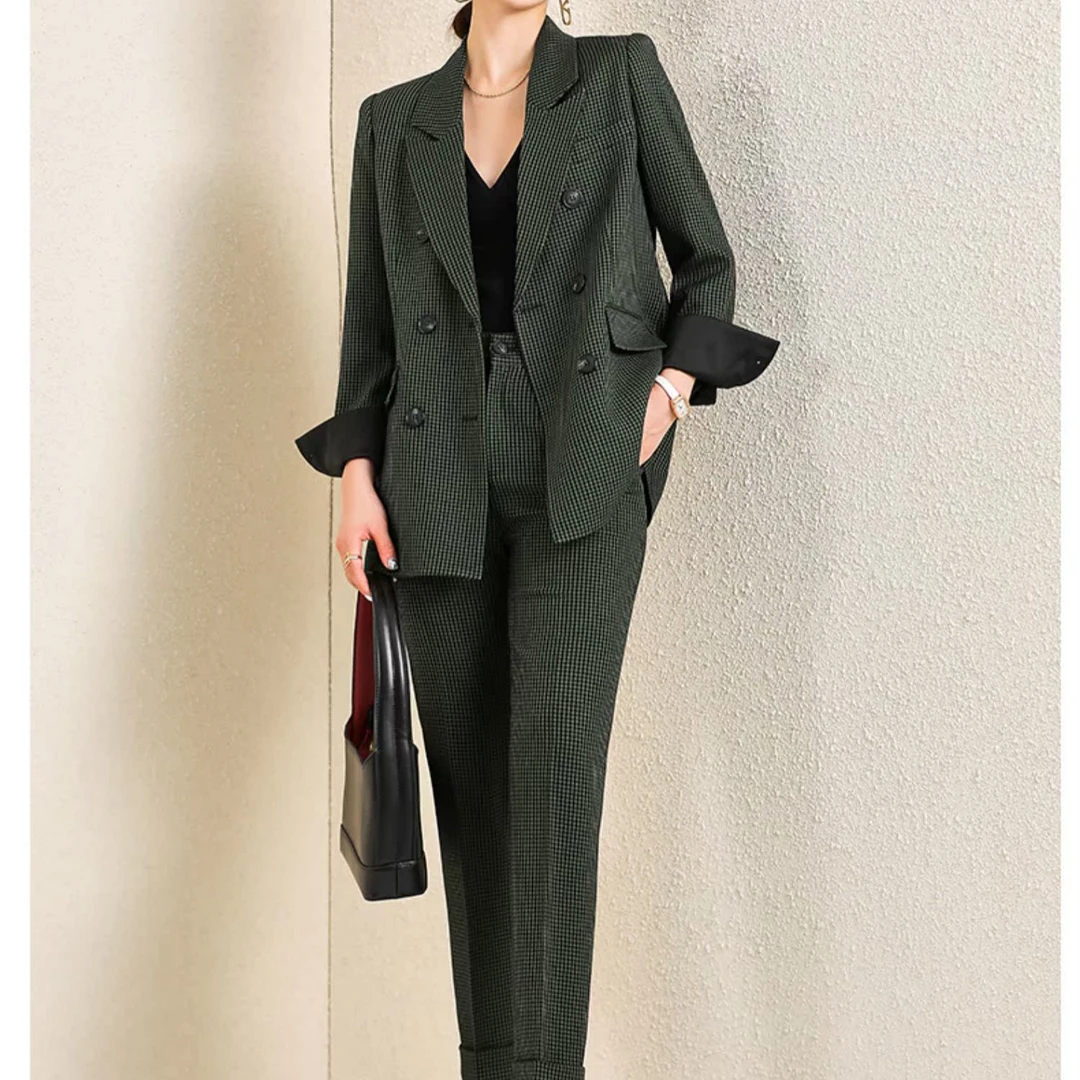 AC201高端职业套装女秋冬小个子时尚气质女神范墨绿色西装正装秋C
