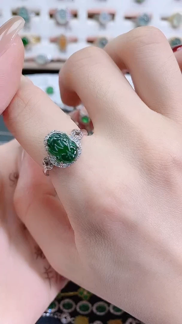 银S925镶嵌戒指翡翠天然翡翠