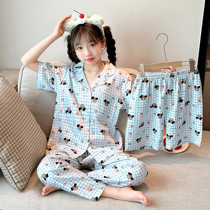 女童睡衣家居服2025新款空调服洋气女孩云朵棉套装儿童夏季三件套