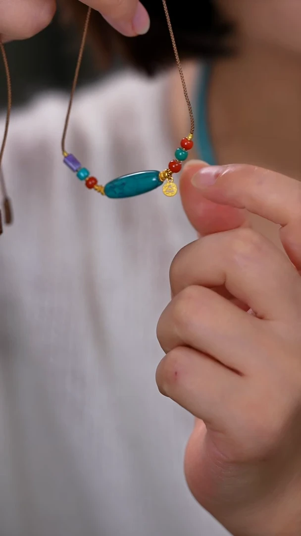 未镶嵌绿松石珠宝奇石项链桶珠