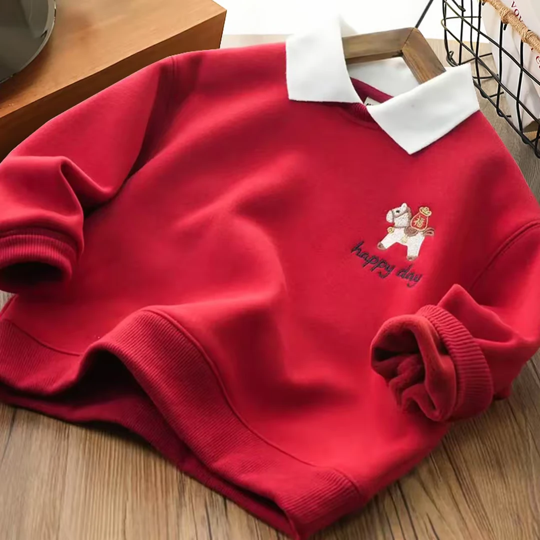 【小马童装】-2026新年款小马刺绣年服-横机领T恤25232