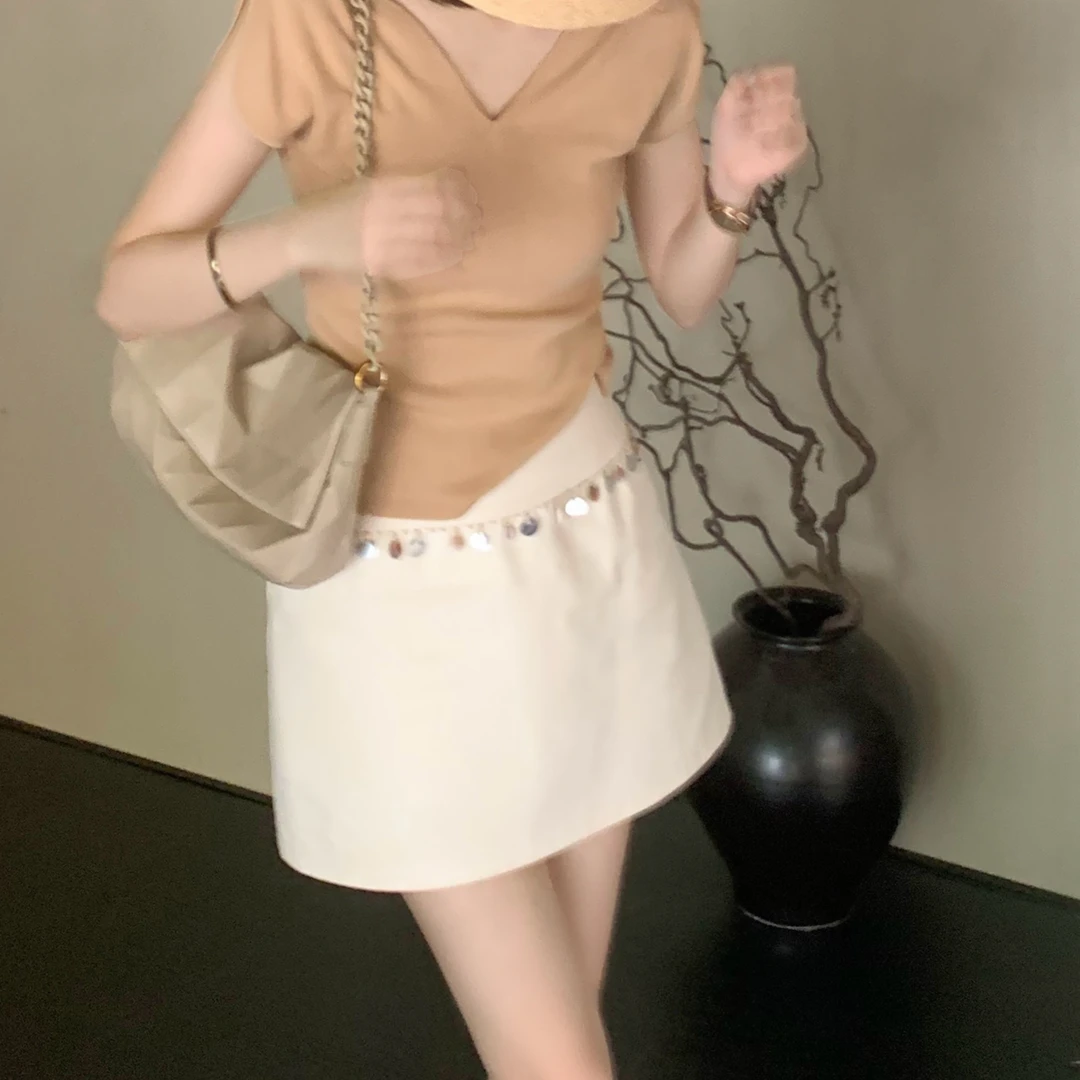 【芝士Cheese】夏日交响曲软牛仔设计感休闲度假亮片A字半身裙女装