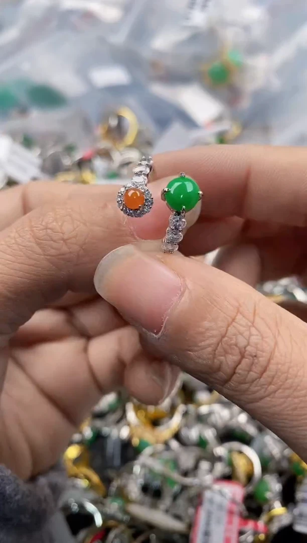 银S925镶嵌戒指翡翠444---7