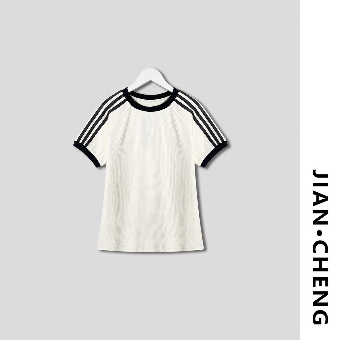 【简柽】刺绣条纹T恤D505-5463