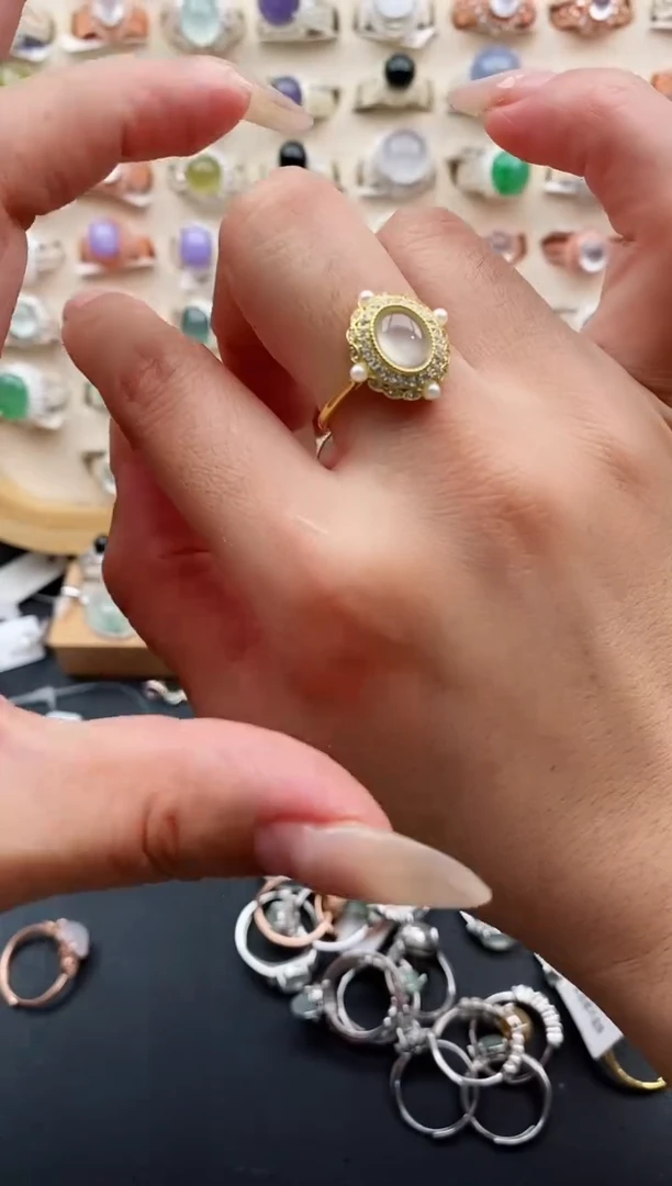 银S925镶嵌戒指翡翠缅甸天然A货翡翠11   3-6