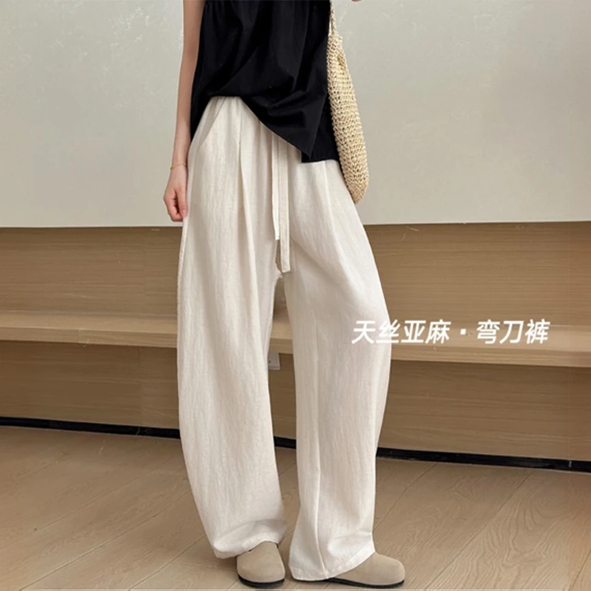 【运费补贴】天丝亚麻裤2025夏季新款抽绳薄款显瘦百搭弯刀气球裤