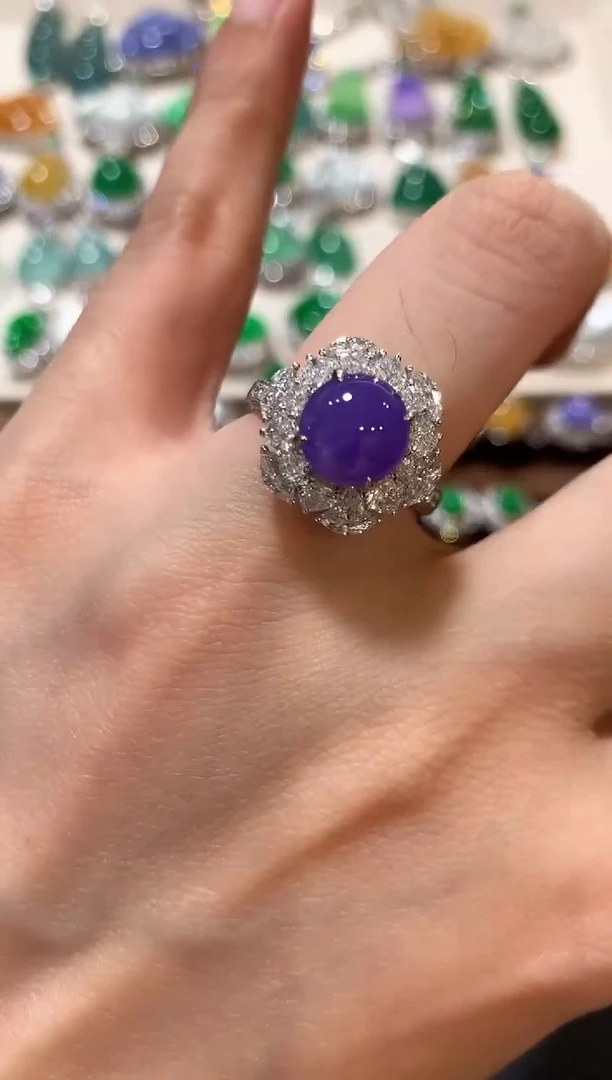 18K金镶嵌戒指翡翠m34紫色有色差