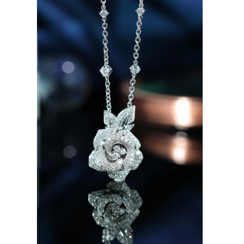 【万小姐】18k金永生花项链CZ