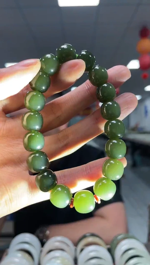 未镶嵌手链和田玉沙枣青苹果珠卡12手串一条