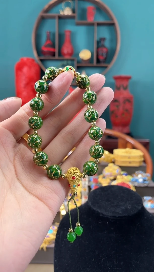 非遗手工景泰蓝手串1.0万花绿色