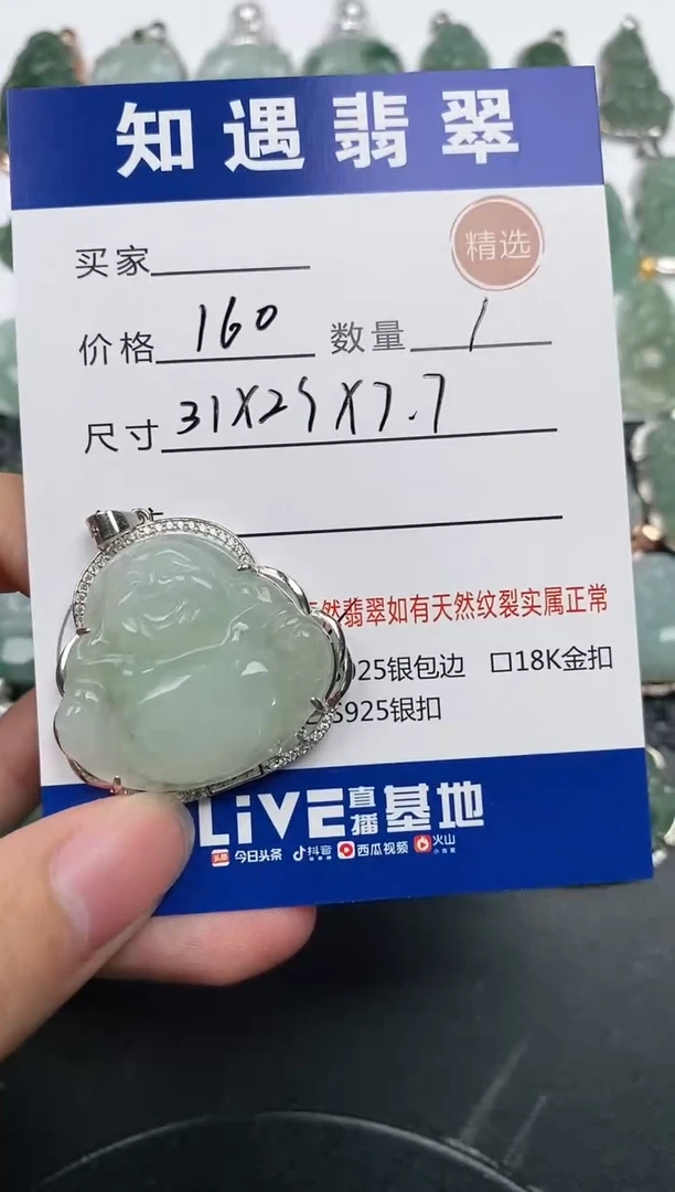 颈饰银S925镶嵌翡翠挂件