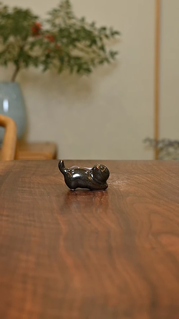 猫筷架 黑矿石釉 微瑕 无款