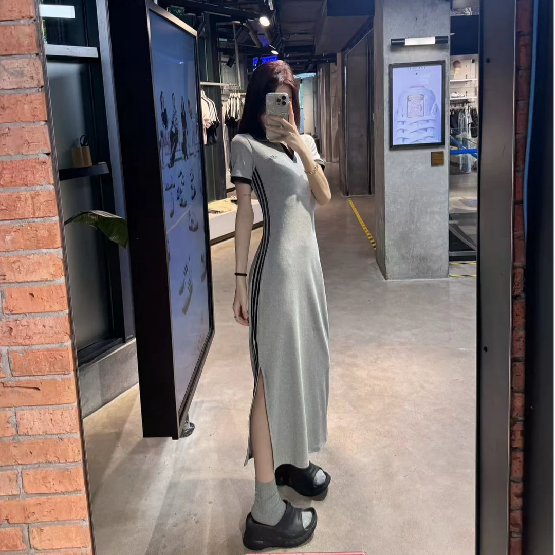adidas/阿迪达斯三叶草时尚经典修身灰色连衣裙KF0318