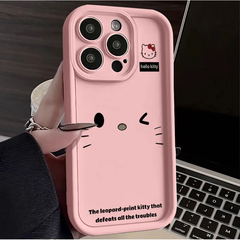 简约KITTY表情适用iphone16苹果手机壳15promax金刚砂14软131211