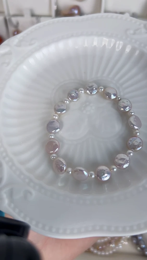 【闪购商品】淡水珍珠手绳银S925镶嵌极光粉手链