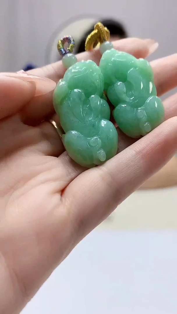 未镶嵌定制翡翠4989DD-毛货挂件一对34