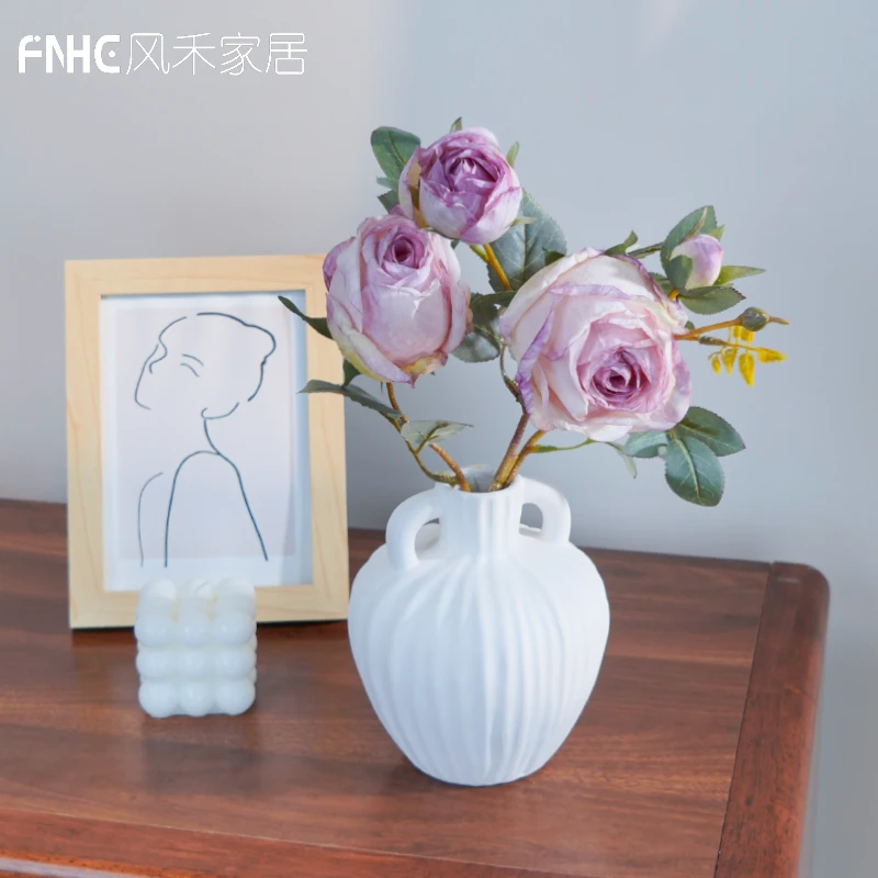 艾莎玫瑰仿真花装饰花餐厅客厅陶瓷瓶桌面摆件假花插花卧室家居