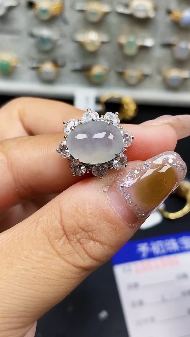 银S925镶嵌戒指翡翠8681